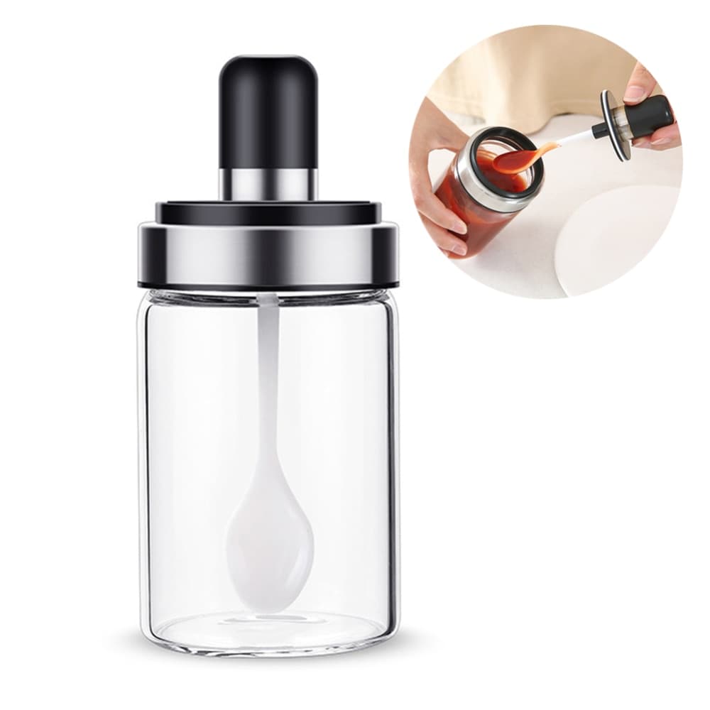Frasco de vidrio para condimentos con cuchara y tapa