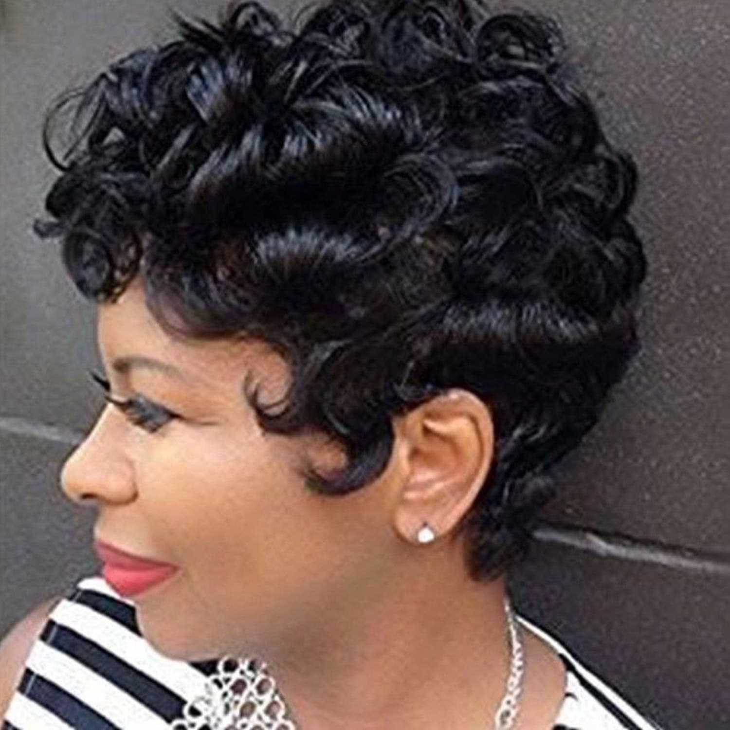 Peluca de cabello rizado corto estilo europeo-americano