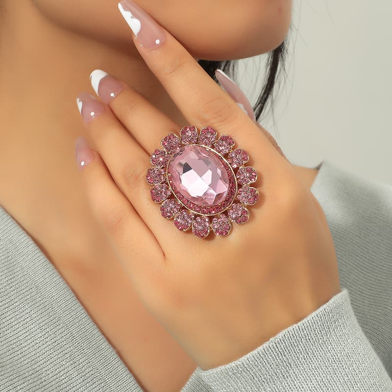 Anillo ajustable con girasol y rhinestones