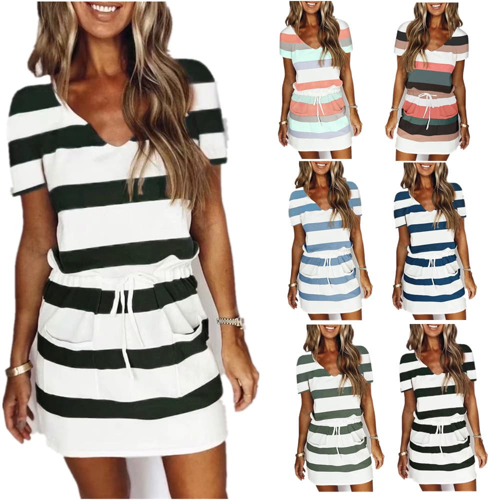 Vestido corto con cuello en V y cordón ajustable