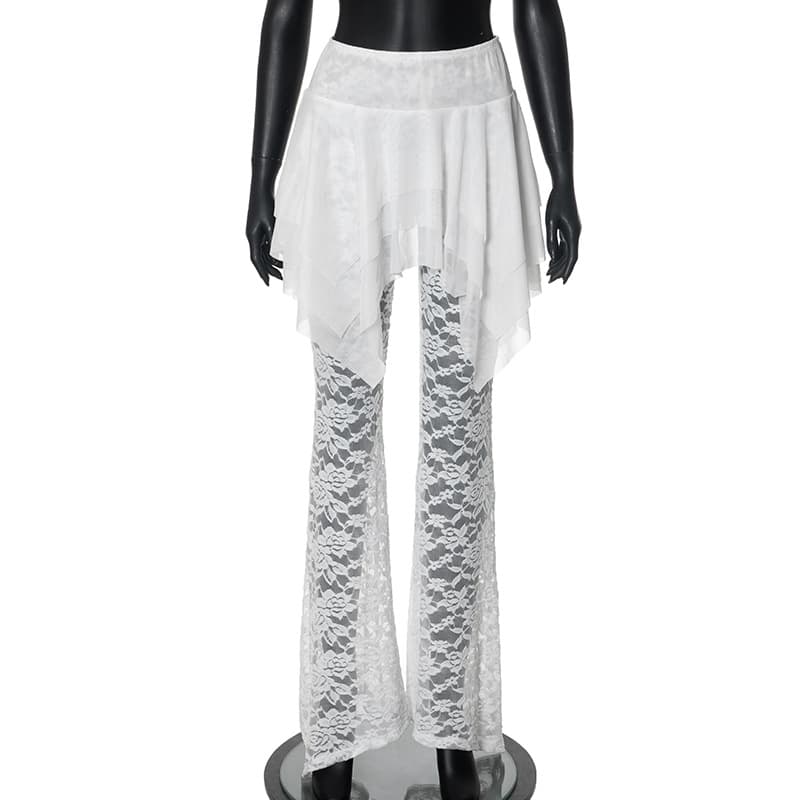 Culottes de encaje con malla y detalles cosidos