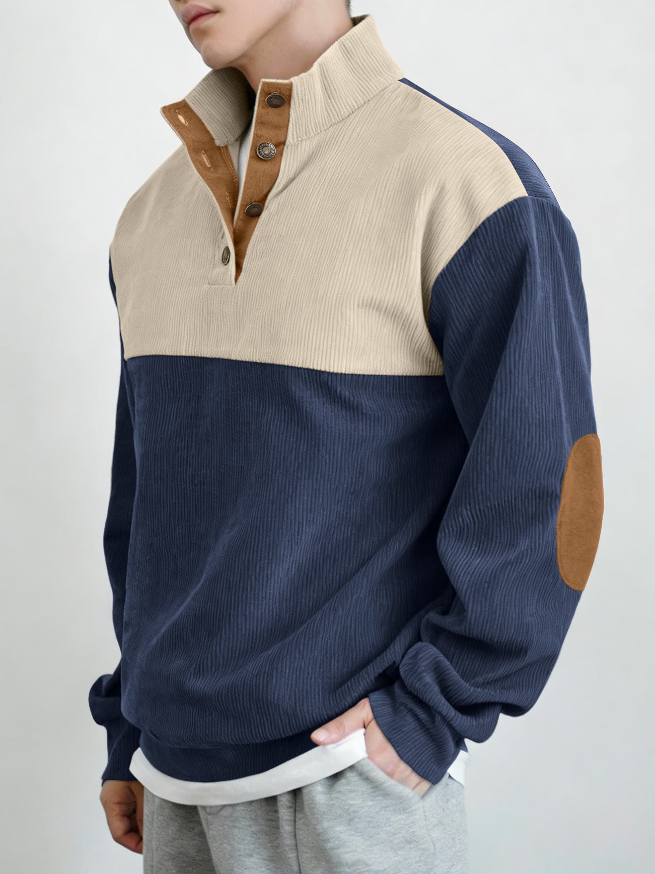 Chaqueta de pana con capucha y cuello alto para hombre