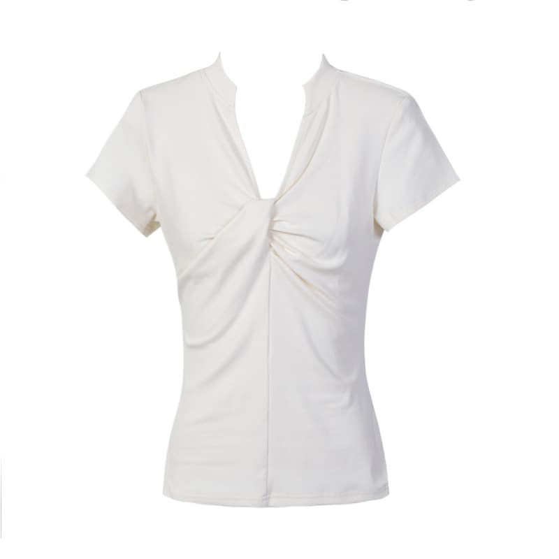 Camiseta cuello V anudado mujer manga corta