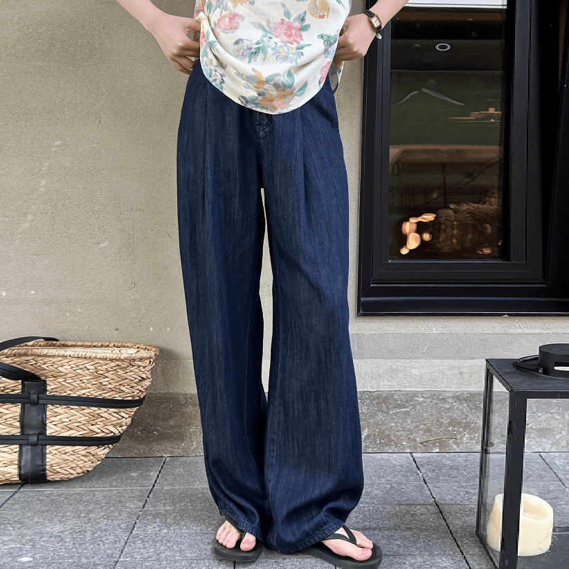 Pantalones casuales cintura alta pierna ancha