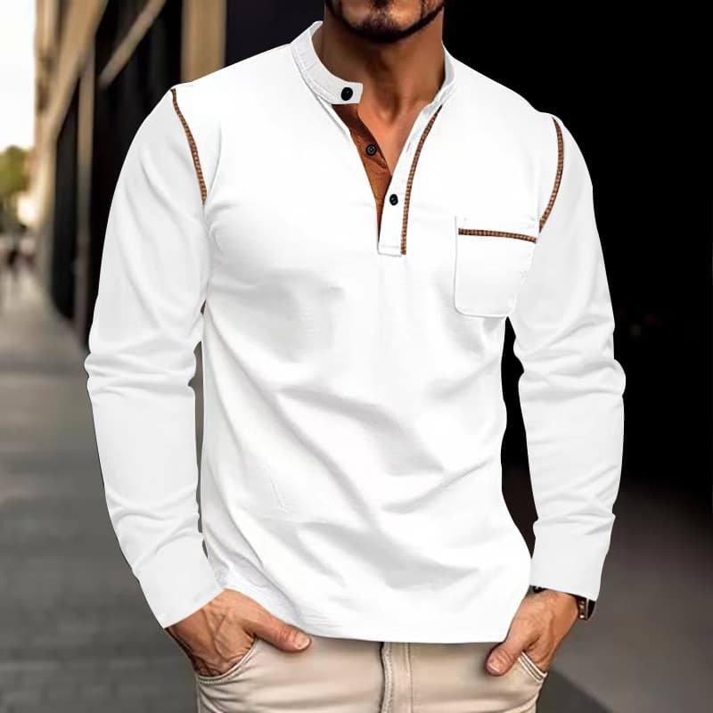 Polo hombre manga larga cuello de pie ajuste suelto