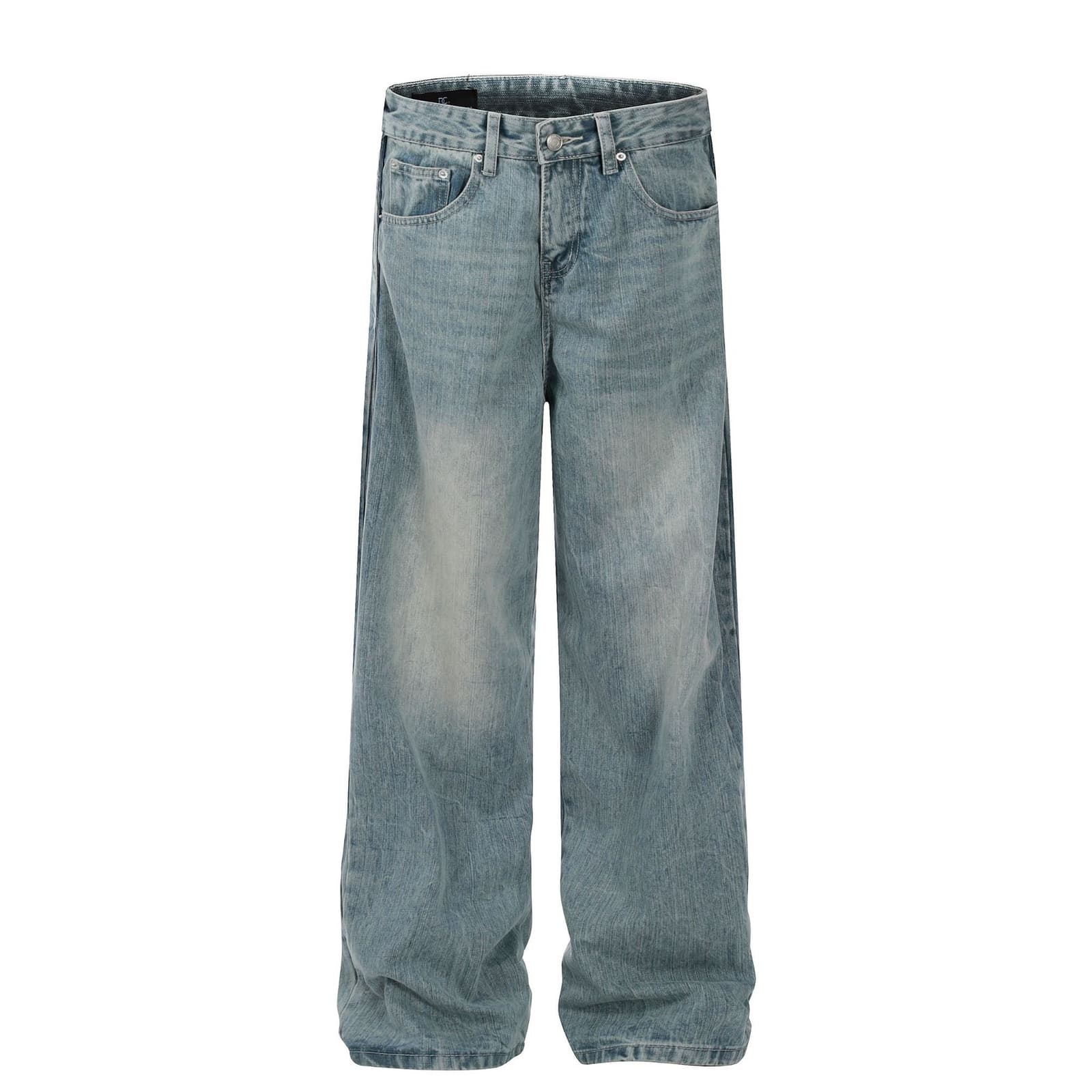 Jeans sueltos con diseño deconstructivo y lavado azul