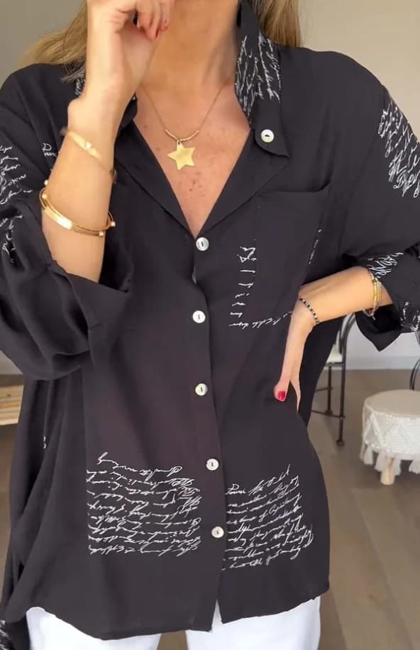 Camisa manga larga con estampado, corte holgado