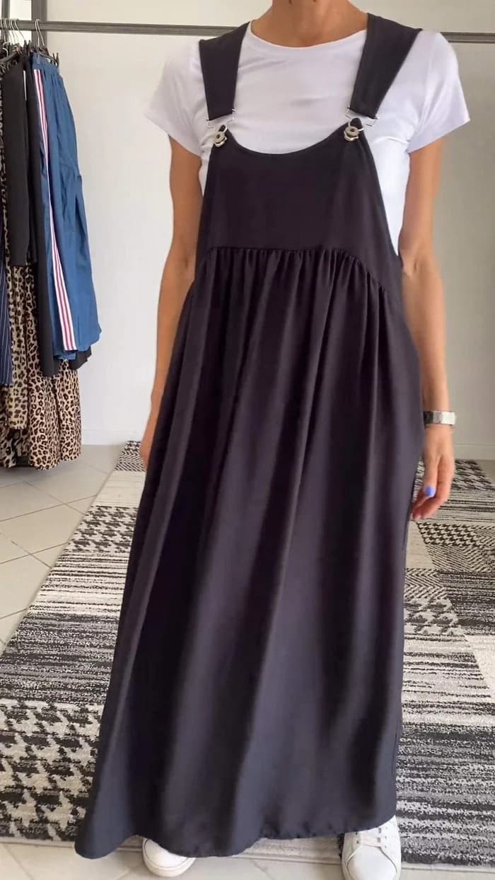 Vestido largo con tirantes de algodón y lino