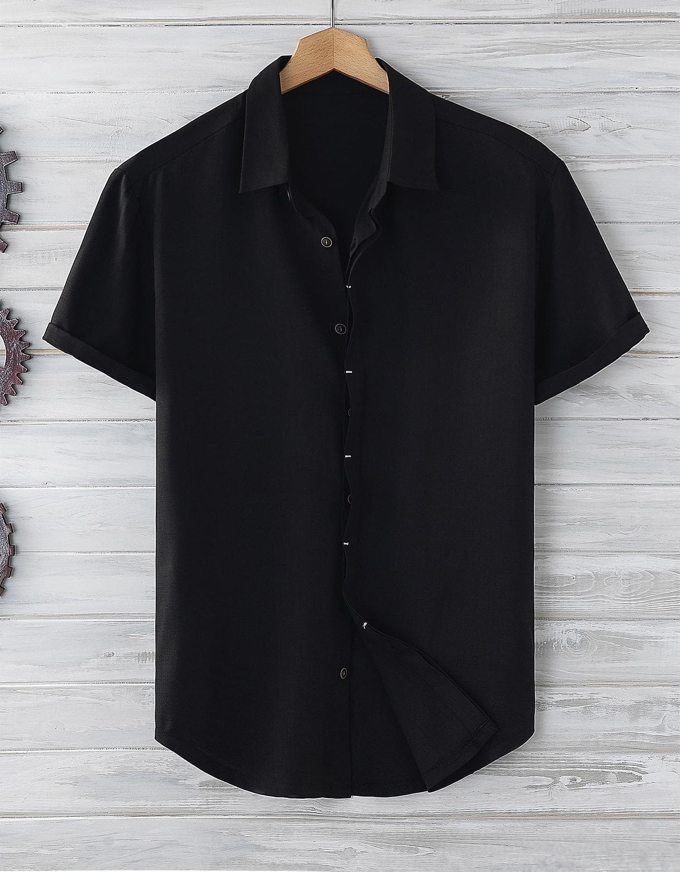 Camisa hombre manga corta holgada color liso