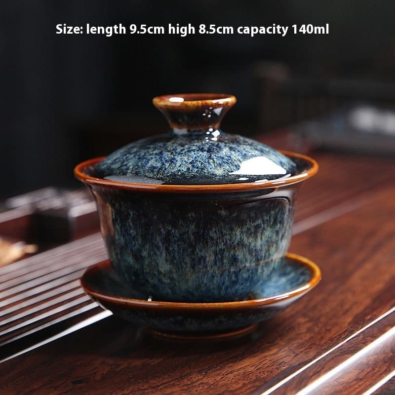 Taza gaiwan de cerámica con esmalte Temmoku