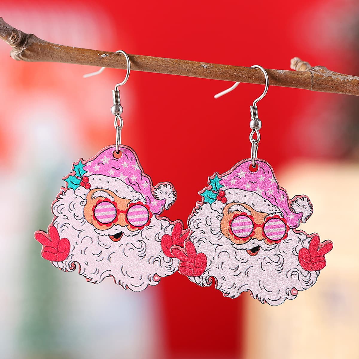 Aretes navideños de Santa Claus, diseño divertido