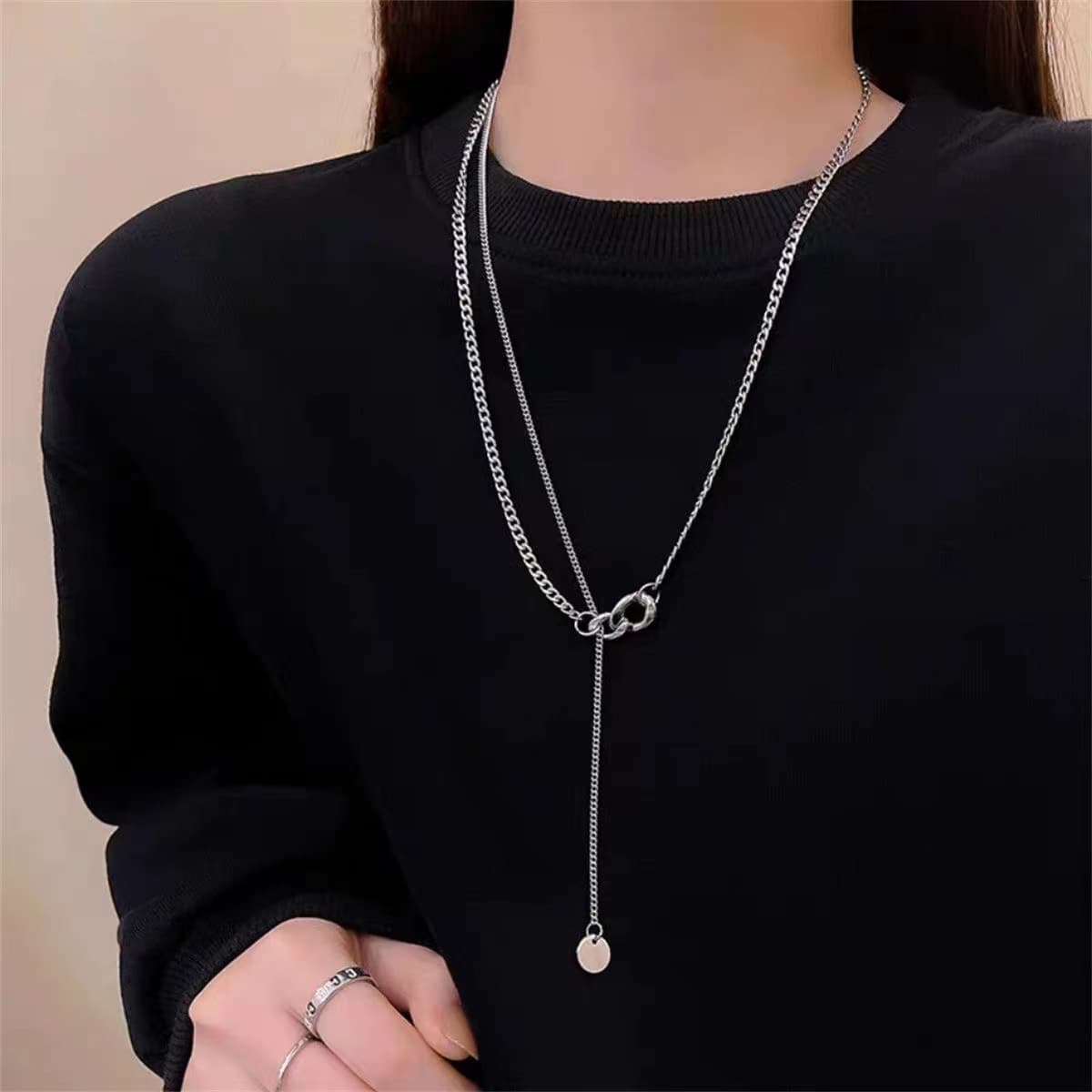 Collar largo cadena baño de plata