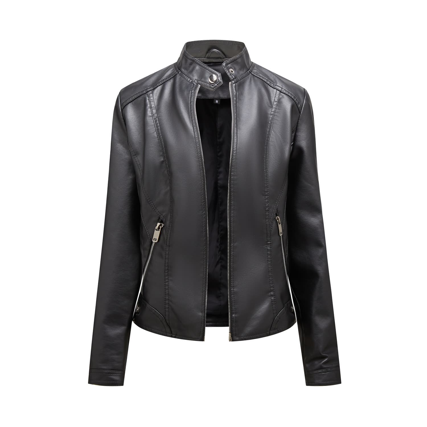 Chaqueta corta de cuero y tela para mujer estilo casual