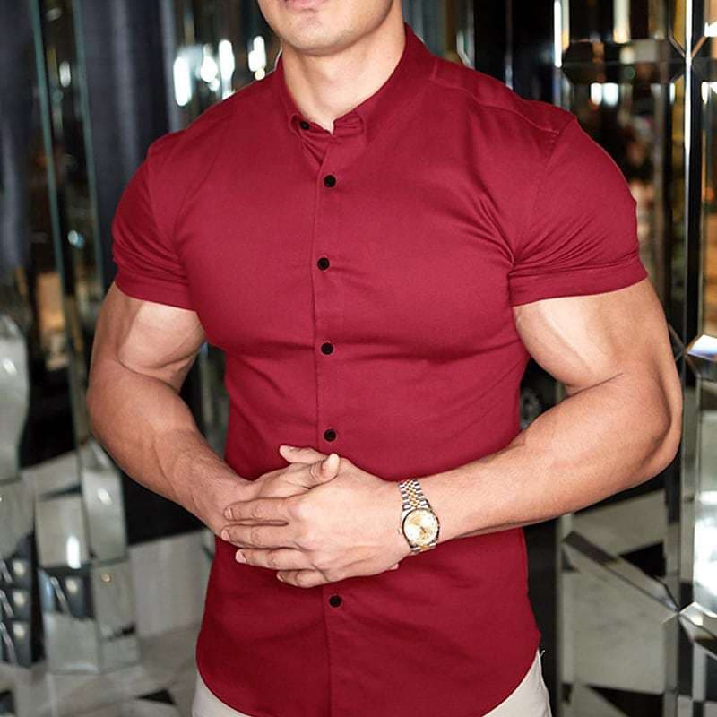Camisa casual manga corta ajustada para hombre