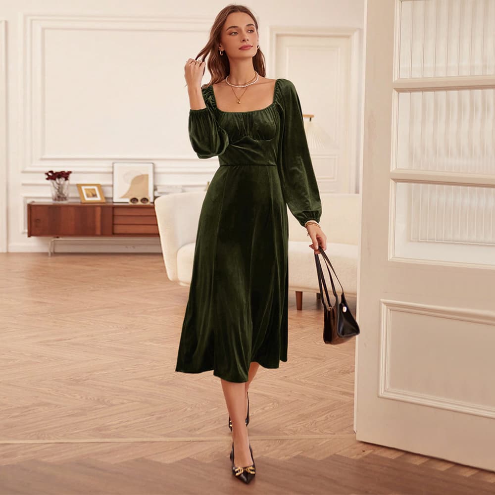 Vestido de terciopelo manga larga elegante