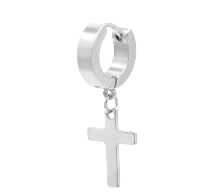 Aretes cruz para hombres acero titanio inoxidable