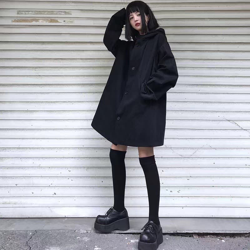 Abrigo suelto con capucha para mujer, color oscuro
