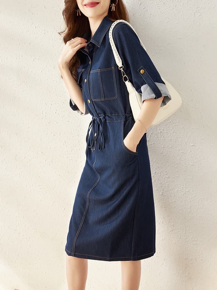 Vestido retro denim cintura ajustada