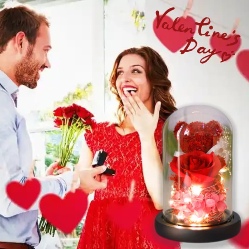 Rosa eterna preservada caja regalo oso LED para novia