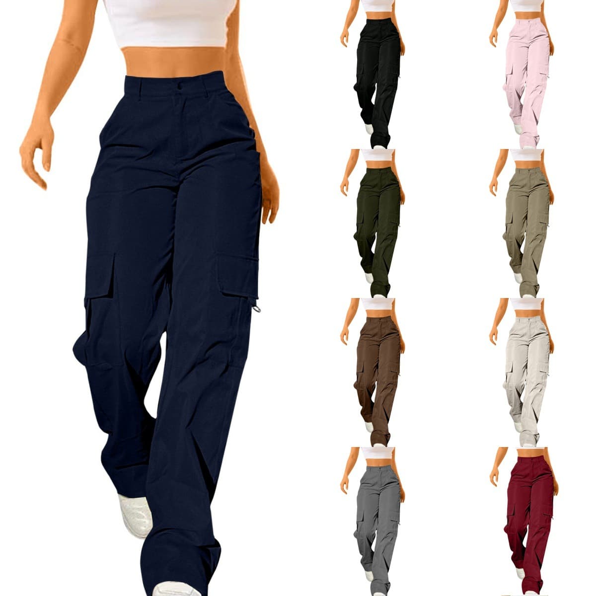 Pantalones cargo casuales con bolsillos para mujer
