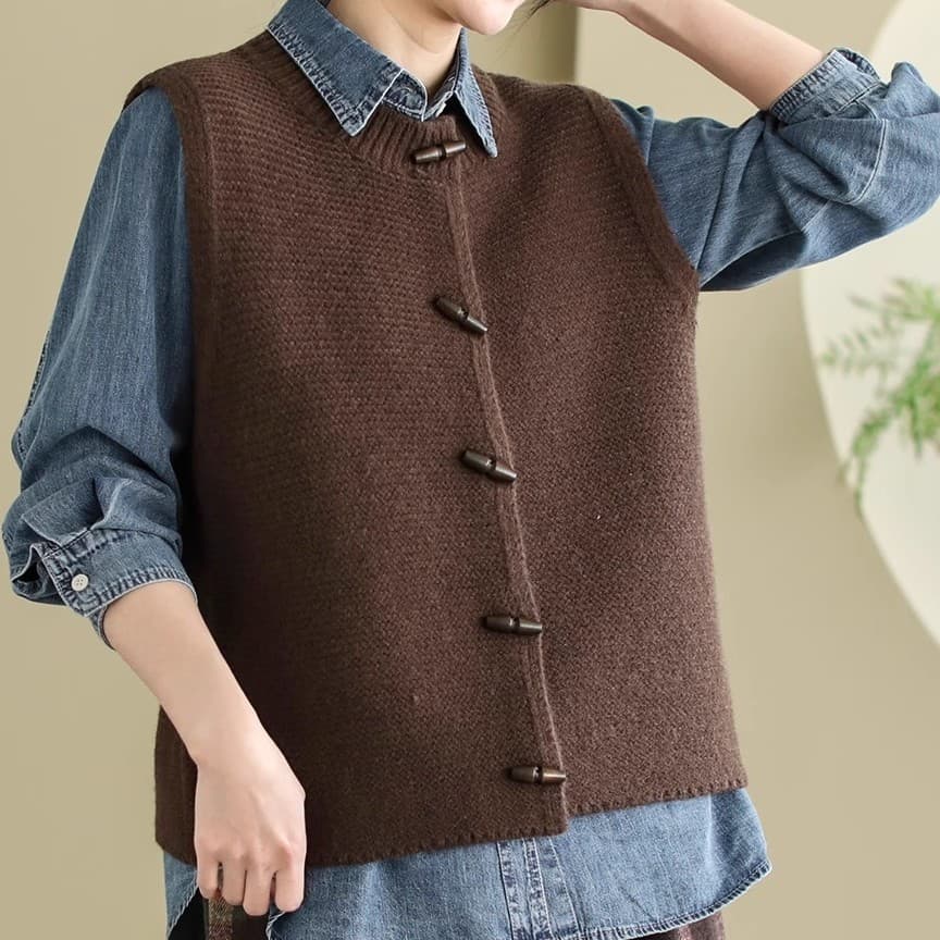 Chaleco sin mangas cuello redondo con botones cuerno