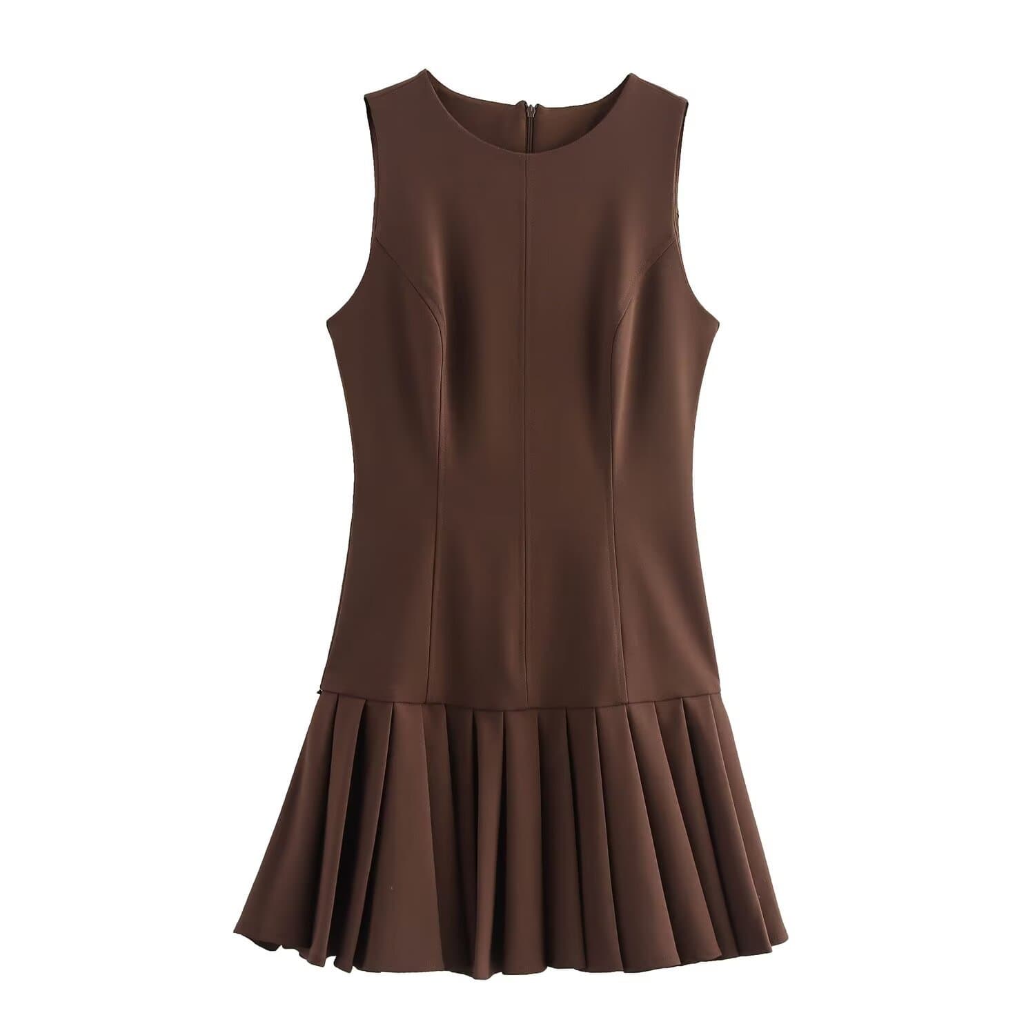 Vestido mini ajustado con cuello redondo y pliegues
