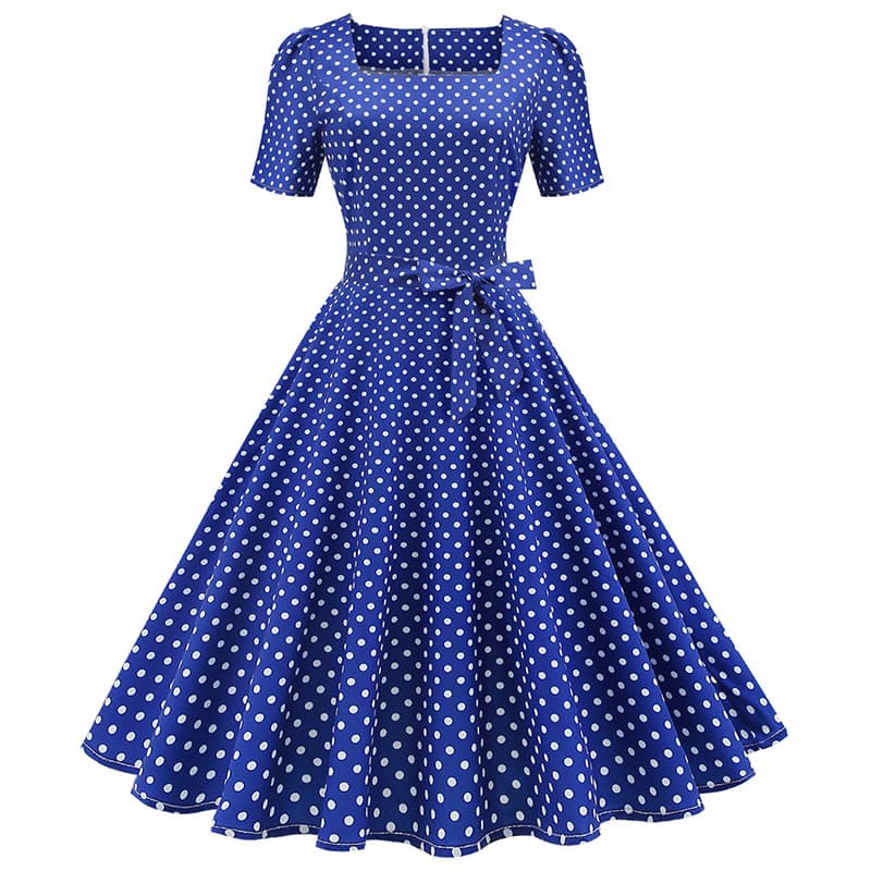 Vestido línea A con cuello cuadrado y lunares
