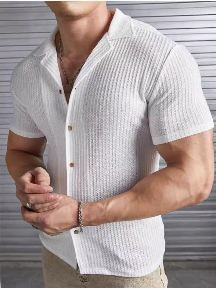 Playera waffle manga corta hombre estilo europeo