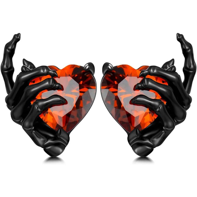 Aretes de mano fantasma con diamante, diseño retro oscuro