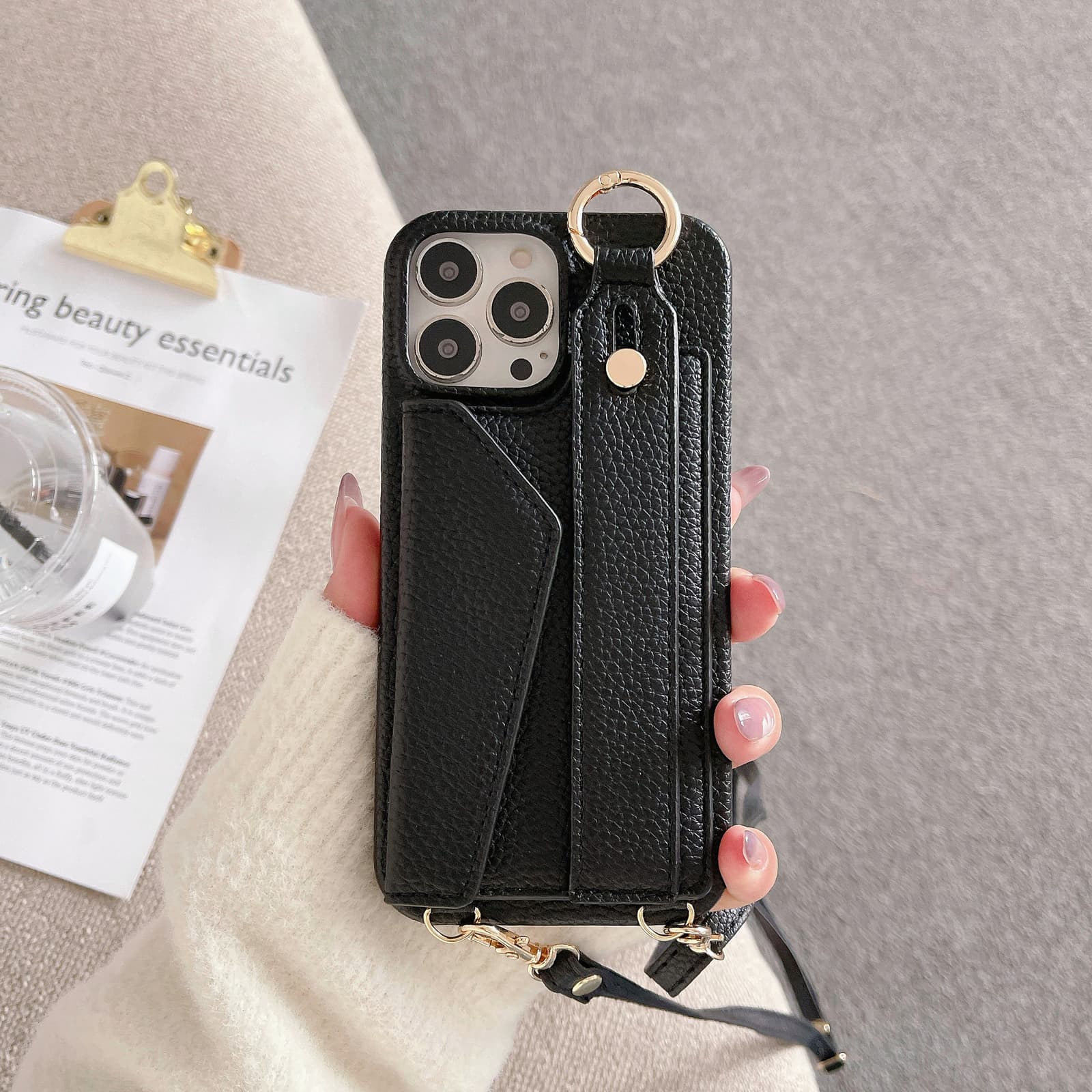 Funda de cuero para iPhone con correa minimalista