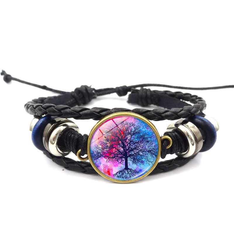 Pulsera árbol de la vida multilapa trenzada con cristal