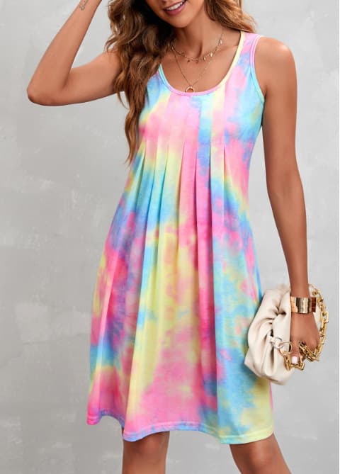 Vestido sin mangas con cuello redondo y estampado tie-dye