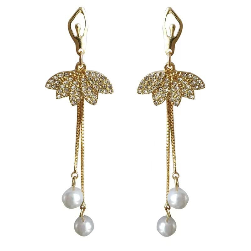 Aretes largos de bailarina con perla