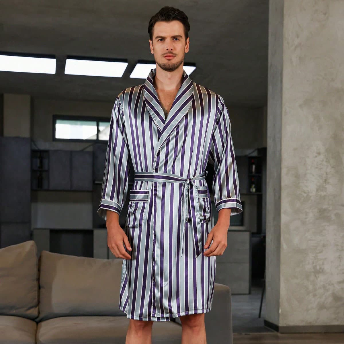 Bata de seda para hombre verano ligera y fresca