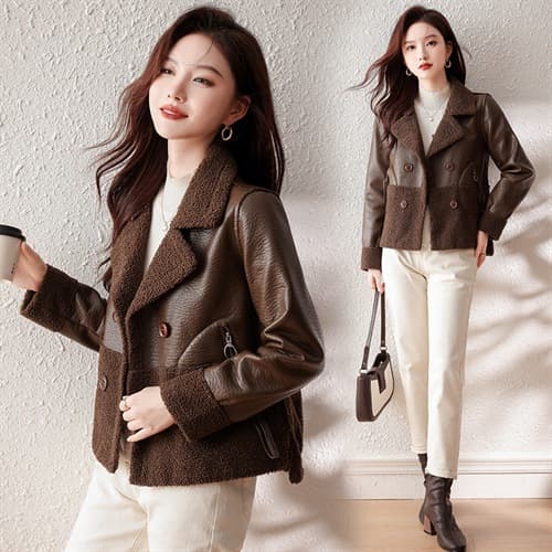 Chaqueta de cuero suelta talla grande para mujer