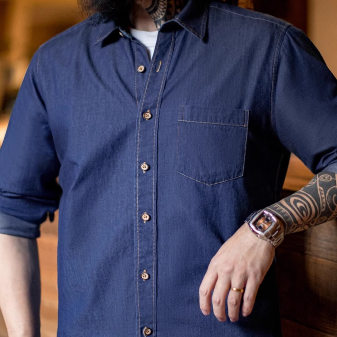 Camisa de mezclilla para hombres, estilo retro americano