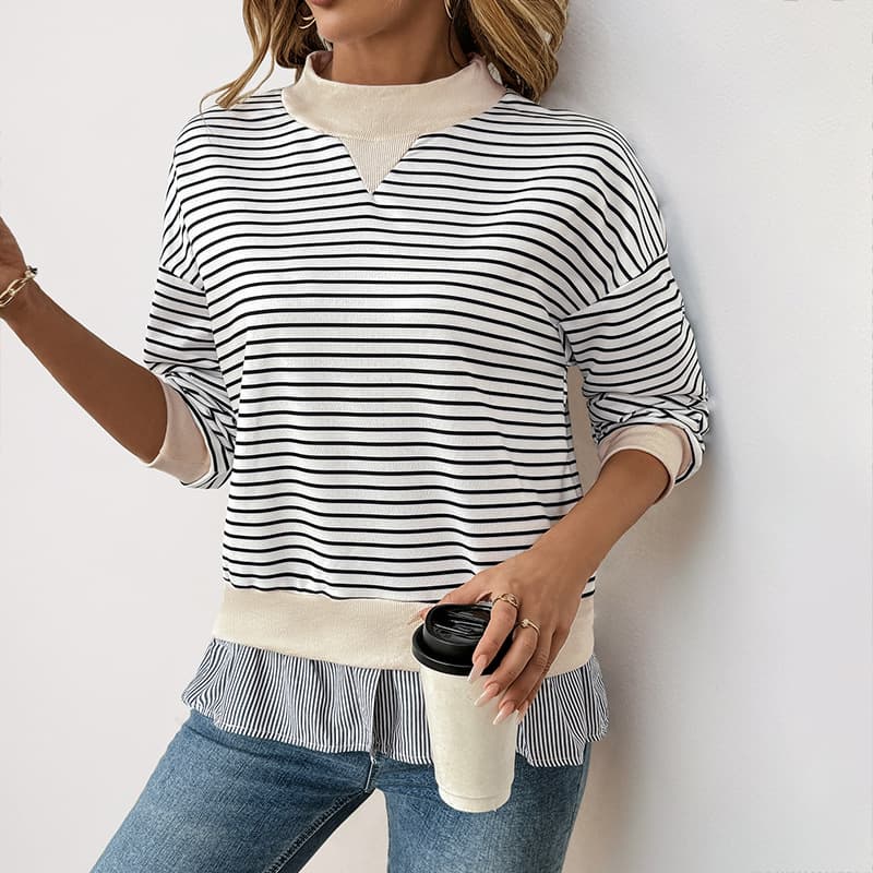 Playera de rayas con cuello redondo manga larga