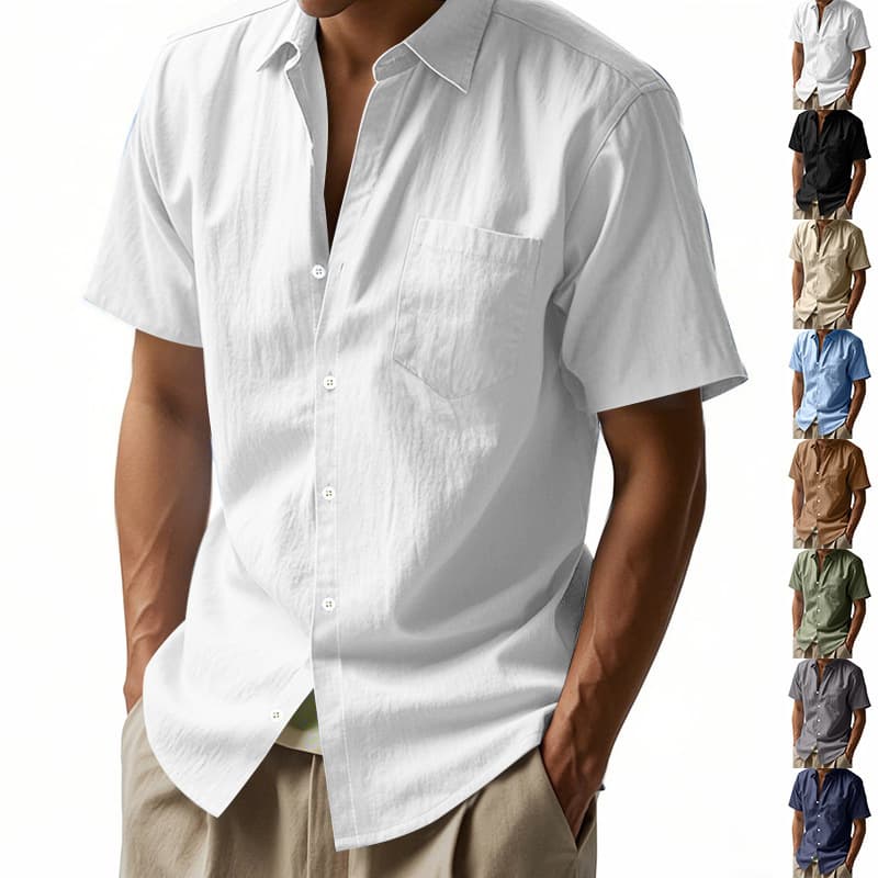 Camisa hawaiana de lino de manga corta casual