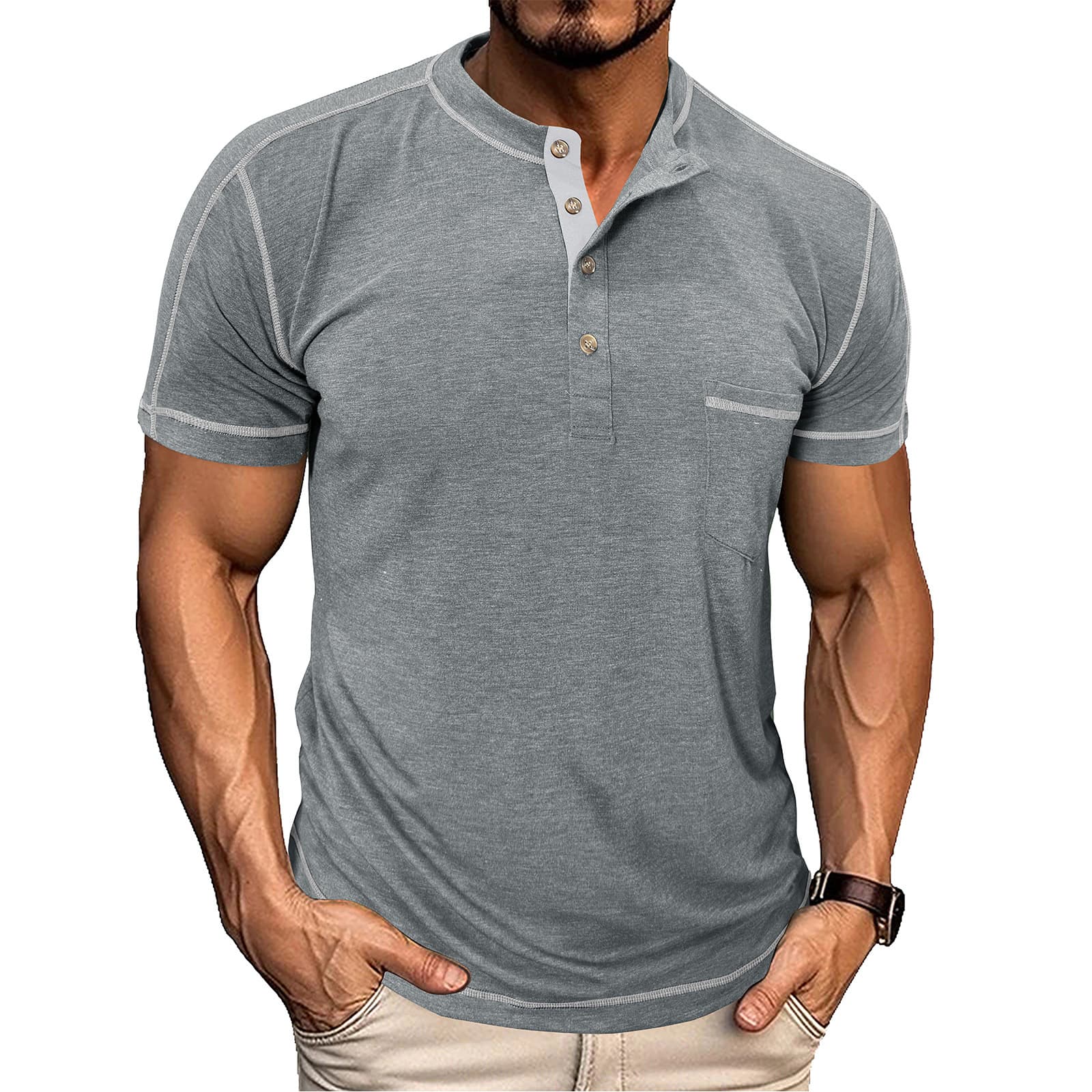 Camiseta para hombre manga corta, estilo retro color-block