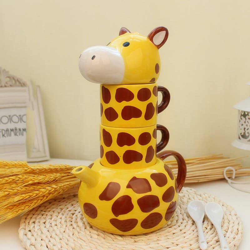 Juego de tazas de cerámica con diseño de jirafa