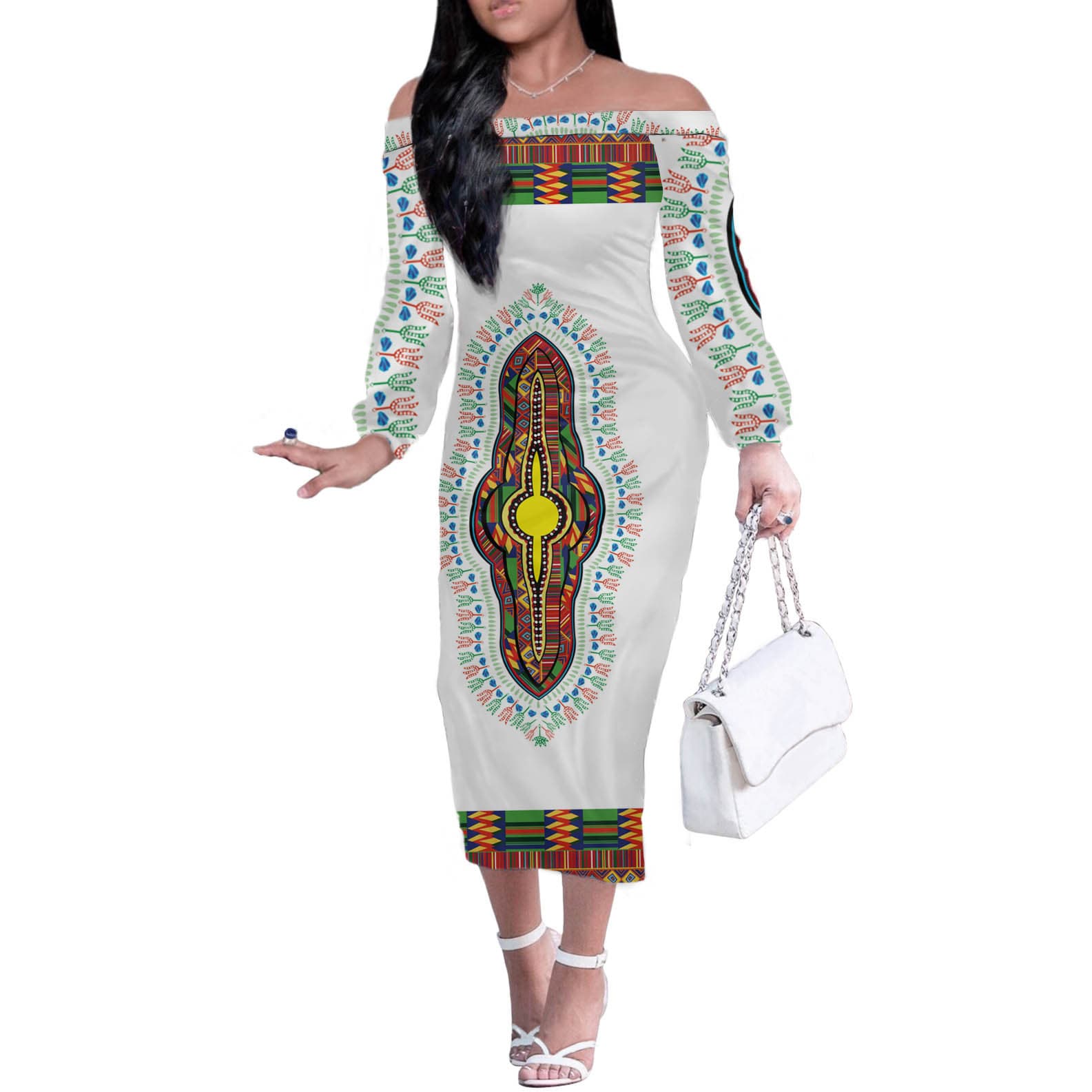 Vestido largo de manga larga con estampado floral