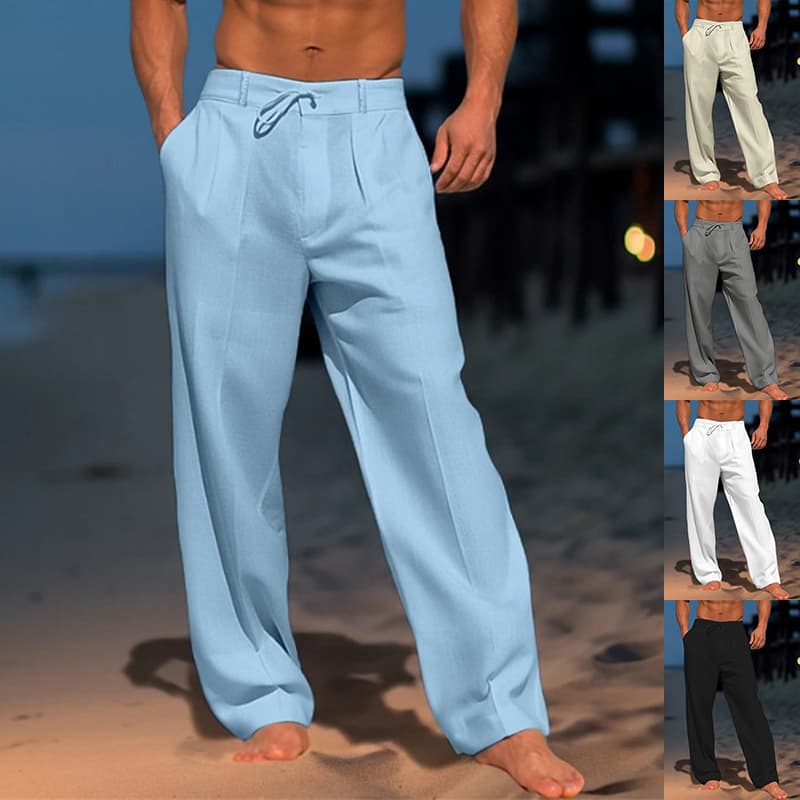 Pantalones casuales de pierna ancha con cordón y bolsillos