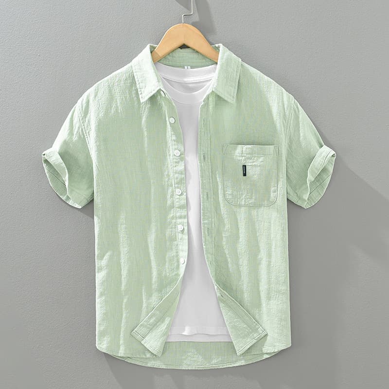 Camisa casual de algodón y lino con manga corta