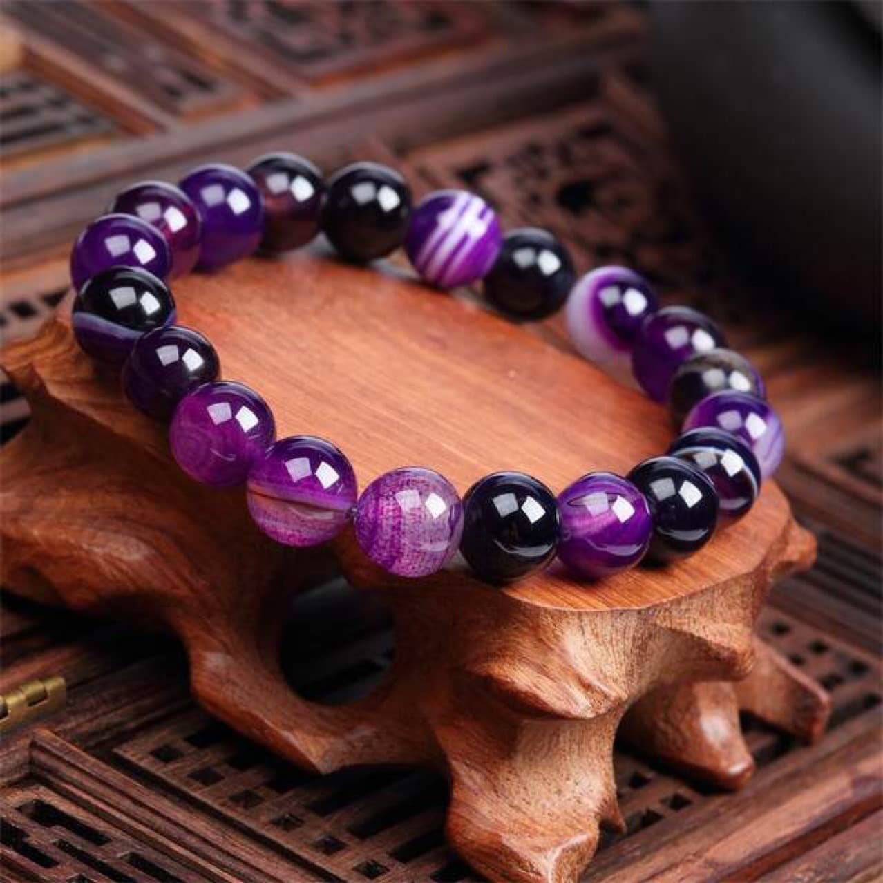 Pulsera de ágata morada, piedra natural para mujer
