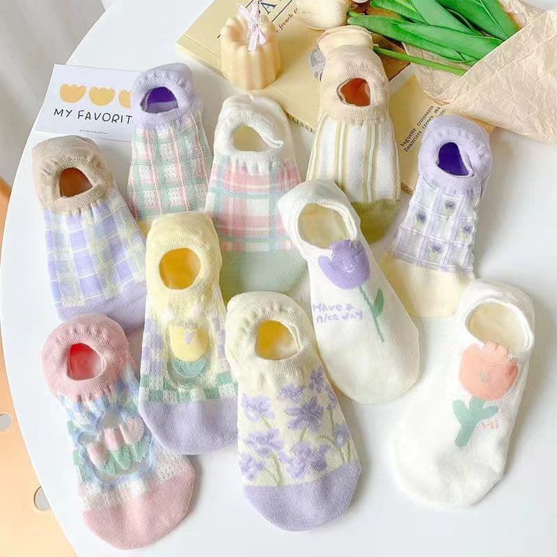 Calcetines de mujer cortos con patrón tulipán
