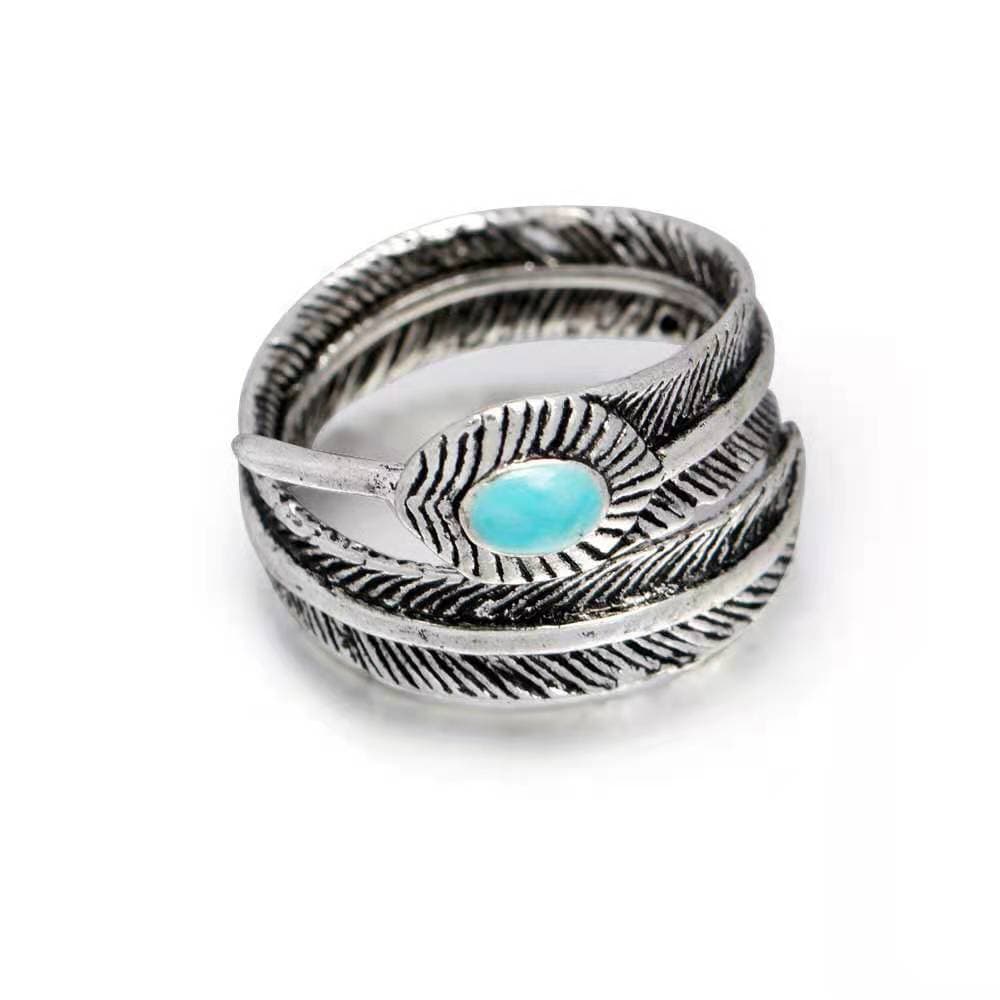 Anillo de hoja y pluma en aleación de zinc