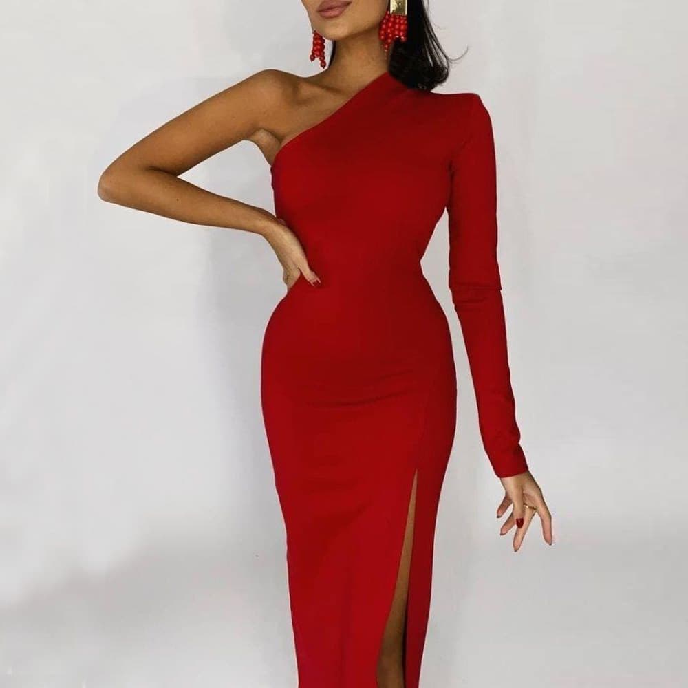 Vestido mujer primavera manga asimétrica corte fino