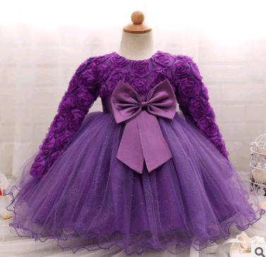 Vestido rosa de princesa para niña mangas largas