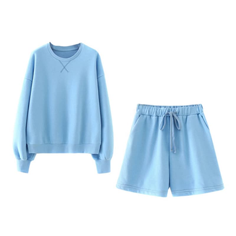 Conjunto de suéter y pantalones cortos de algodón cuello redondo