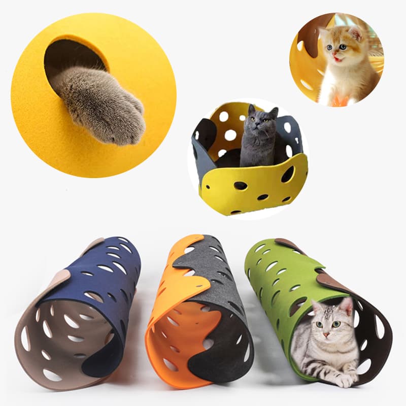 Túnel de fieltro plegable para gatos e interactivo